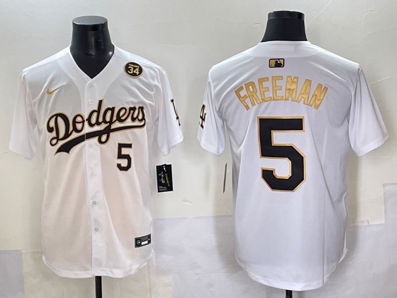 Men 2025 Los Angeles Dodgers #5 Freeman White Gold Nike MLB Jersey style 6275->los angeles dodgers->MLB Jersey